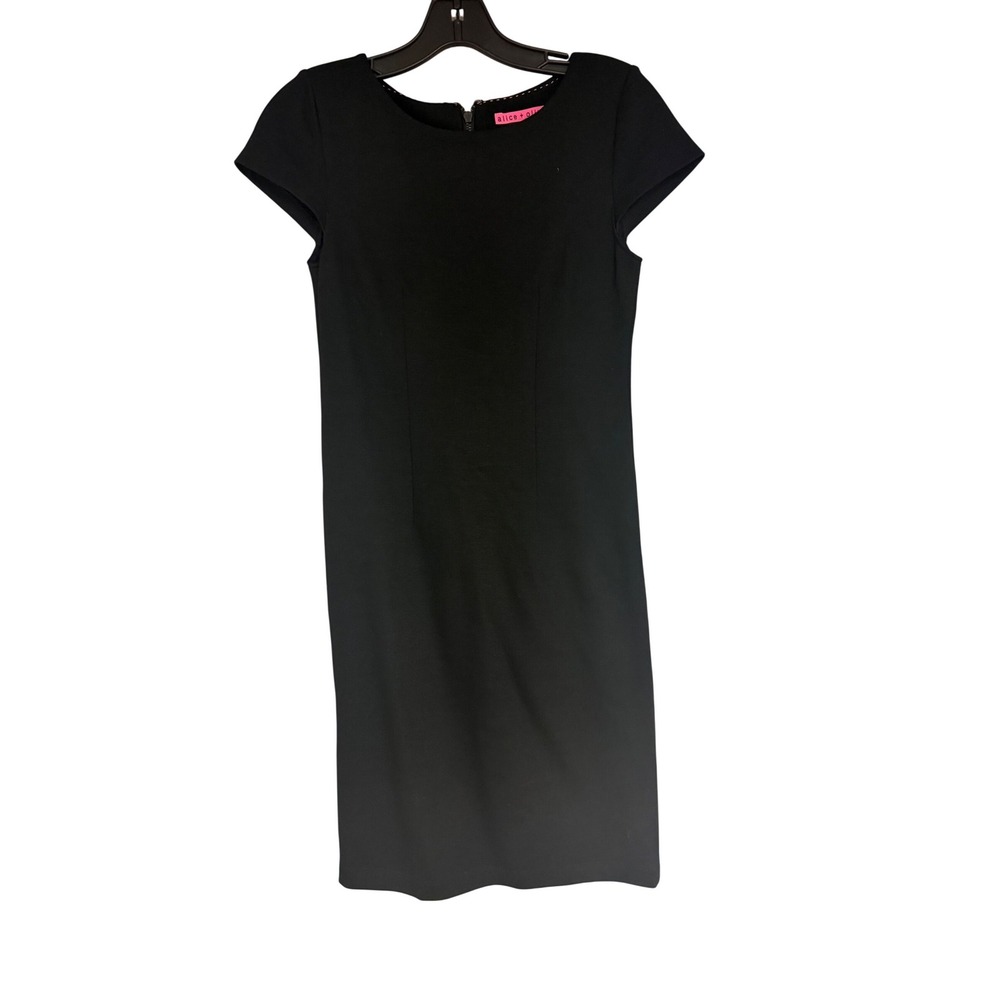 Alice + Olivia TOWORK! Black Cap Sleeve Sheath Dress Exposed Zipper Size 0